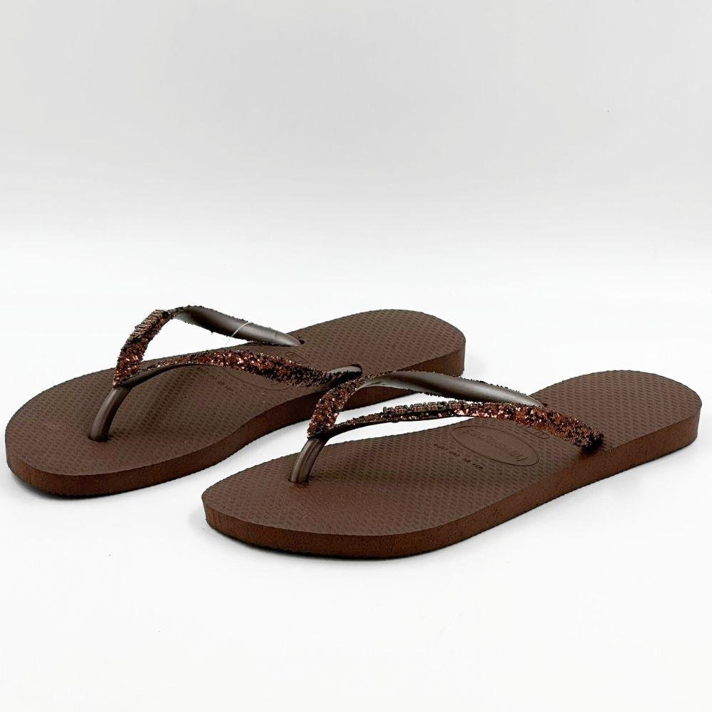 Chinelo Havaianas Slim Glitter Feminino Café 2