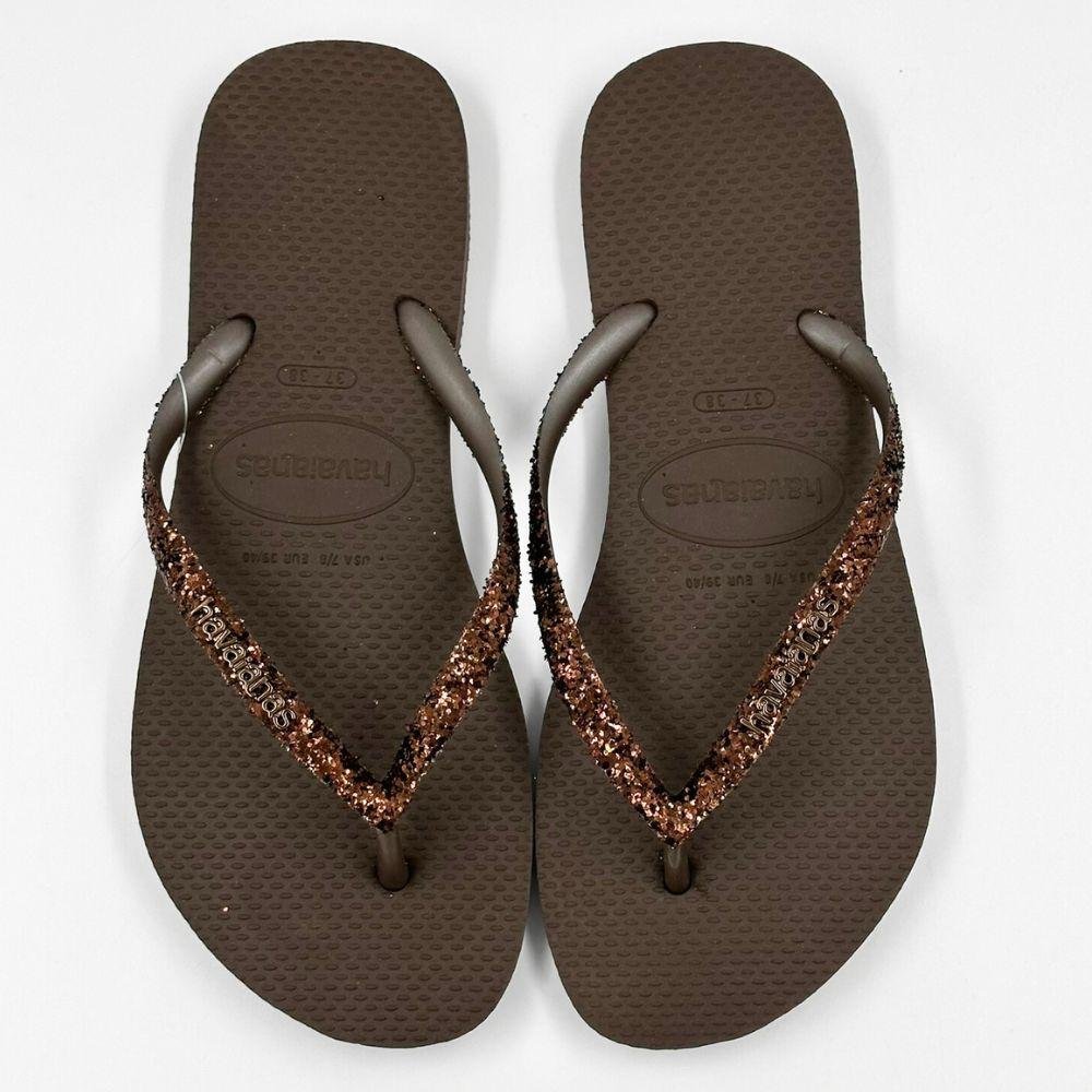 Chinelo Havaianas Slim Glitter Feminino Café 4