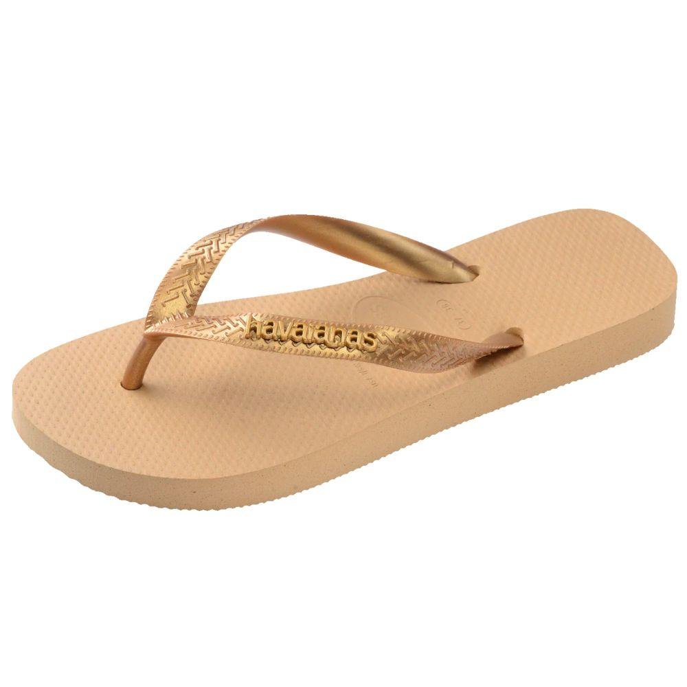 Chinelo Havaianas Top Logo Metallic Tira Larga Feminino Dourado 2