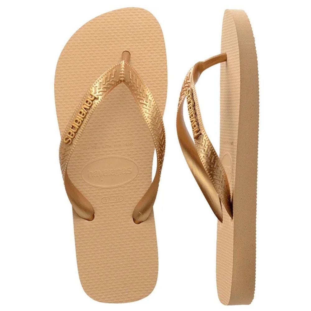 Chinelo Havaianas Top Logo Metallic Tira Larga Feminino Dourado 4