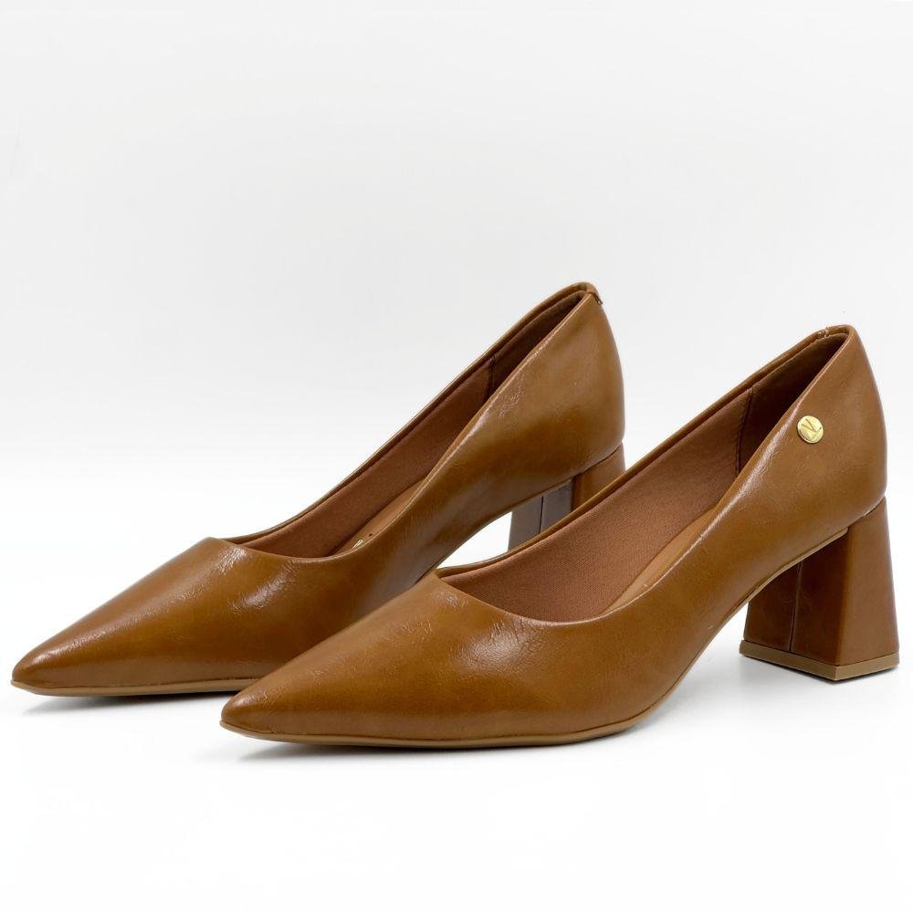 Sapato Vizzano em Verniz Bico Fino Salto Bloco Feminino Marrom 2