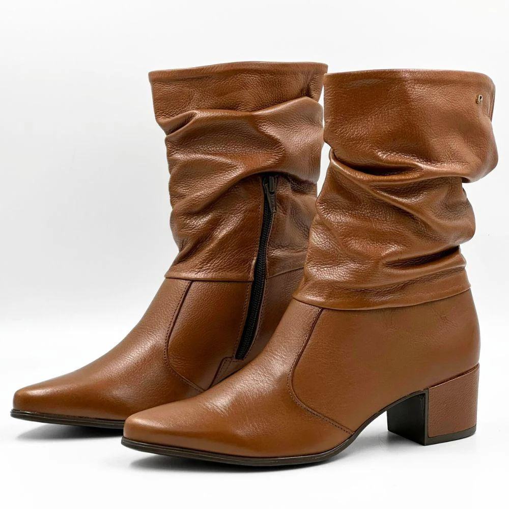Bota Pegada Cano Médio Salto Médio Feminina Marrom 2