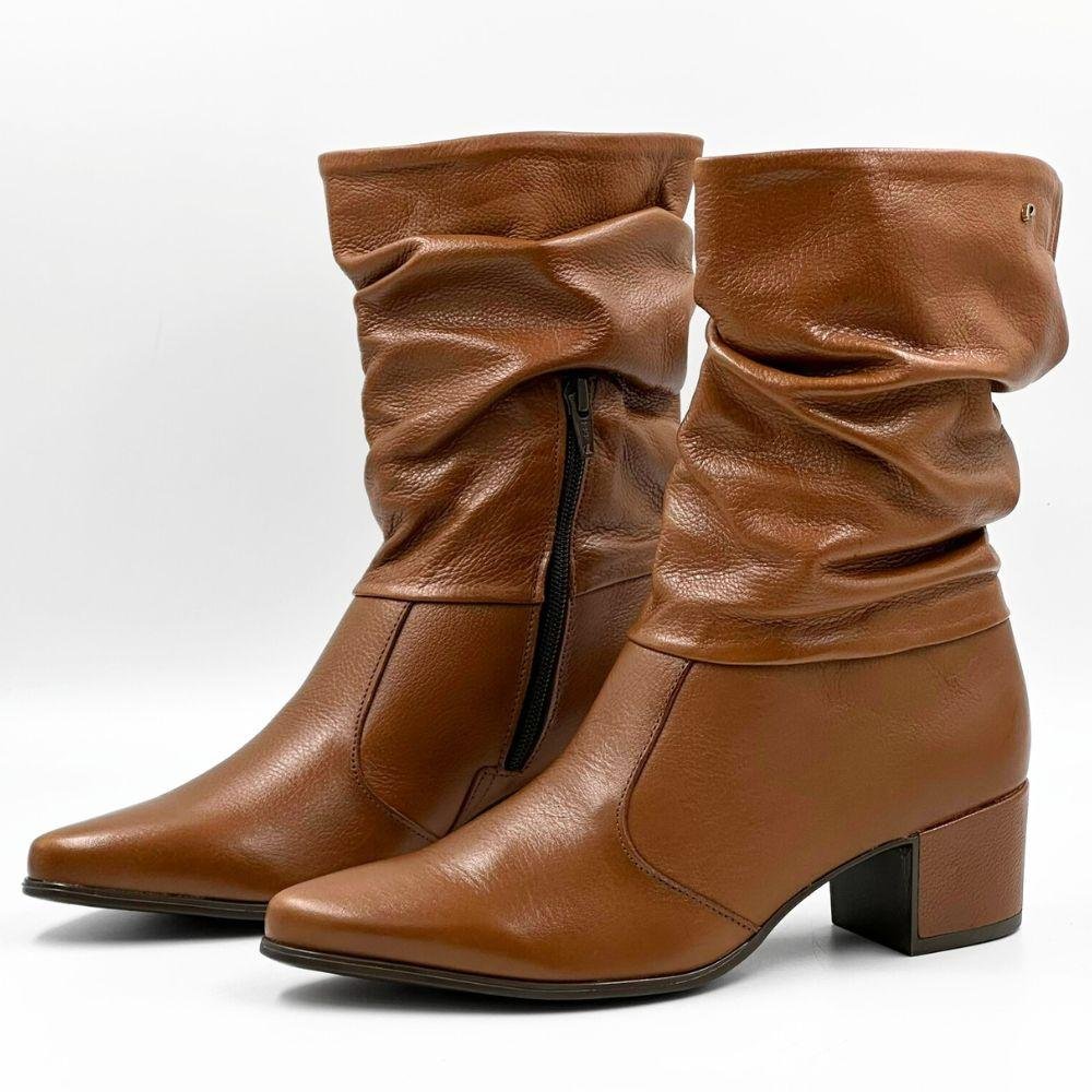 Bota Pegada Cano Médio Salto Médio Feminina Marrom 2