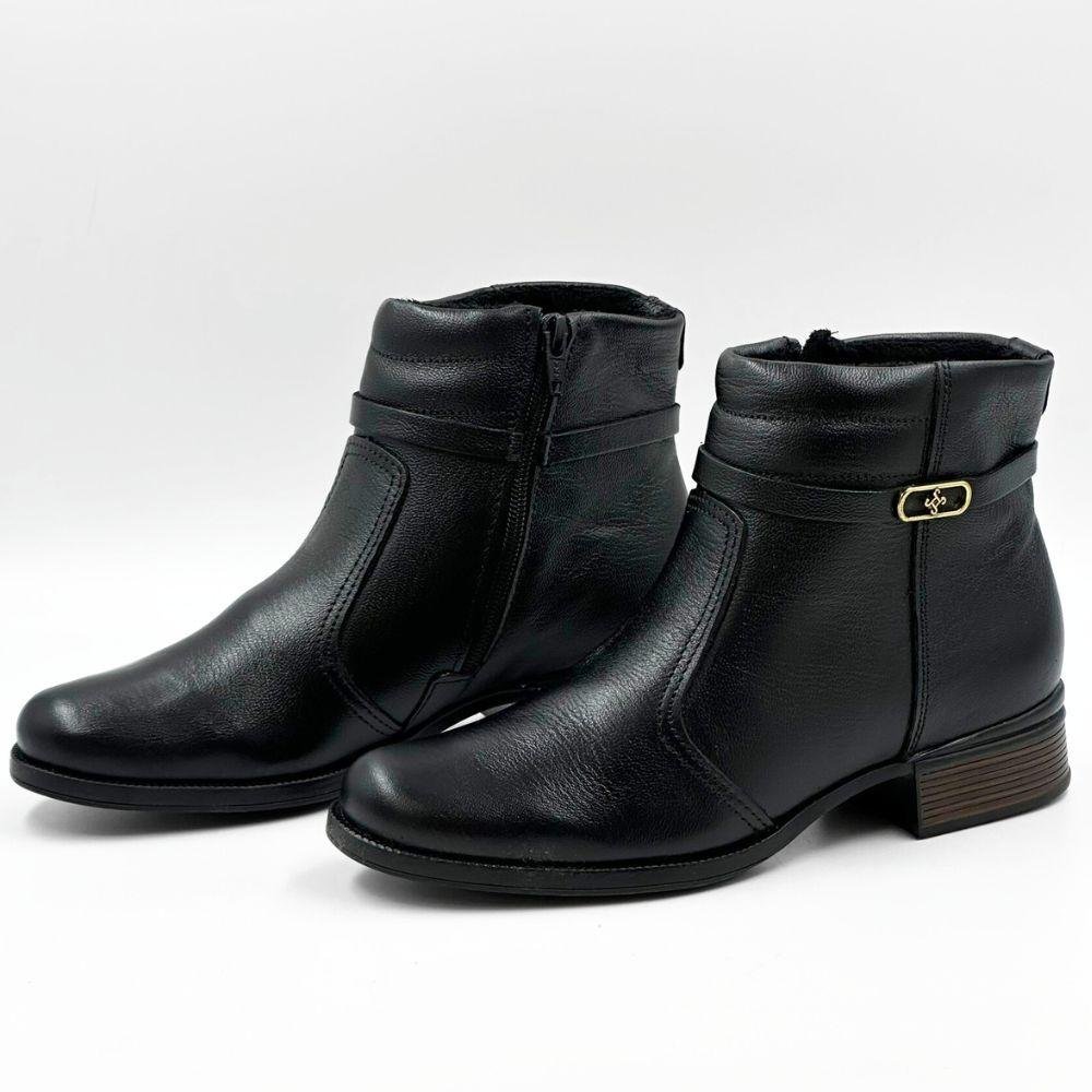 Bota Pegada Cano Curto com Salto Baixo Feminina Preto 2