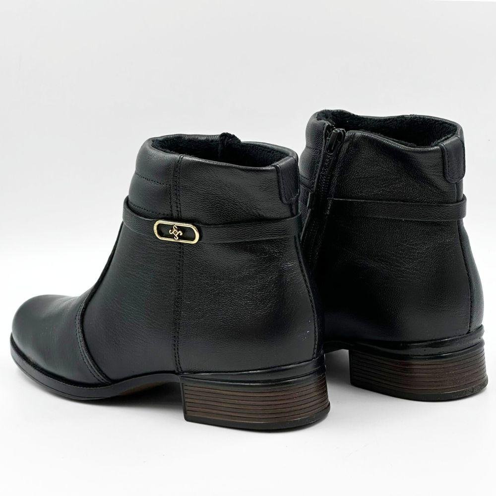 Bota Pegada Cano Curto com Salto Baixo Feminina Preto 3