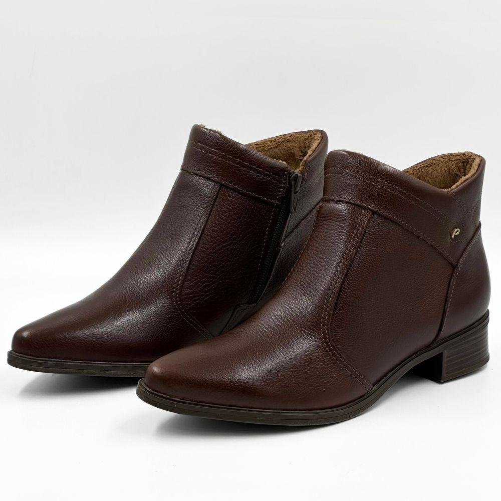 Bota Pegada Cano Curto com Salto Baixo Bico Fino Feminina Marrom 2