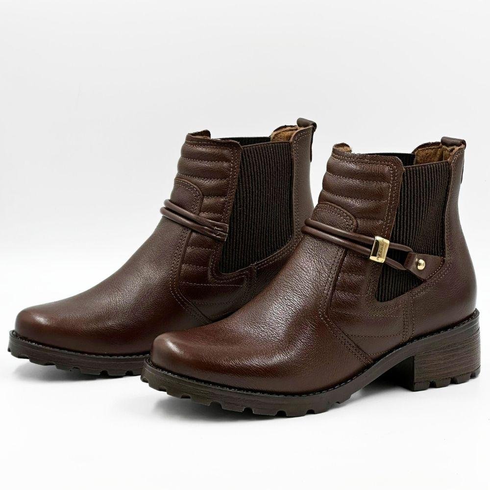 Bota Pegada Cano Curto Salto Baixo Tratorado Feminina Marrom 2