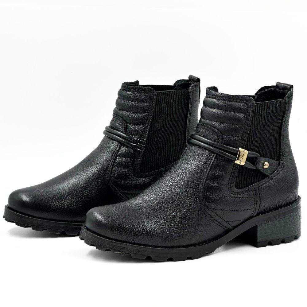 Bota Pegada Cano Curto Salto Baixo Tratorado Feminina Preto 2