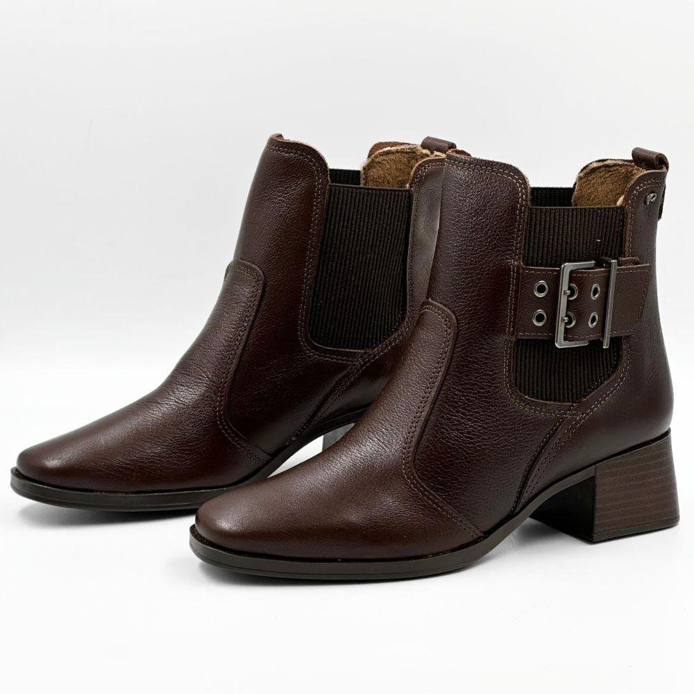 Bota Pegada Cano Curto com Fivela Salto Médio Feminina Marrom 2