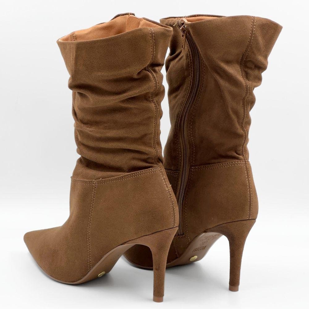 Bota Vizzano Cano Médio em Camurça Salto Fino Feminina Marrom 3