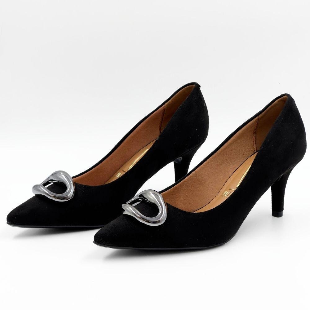 Sapato Vizzano Scarpin em Camurça Salto Médio Feminino Preto 2