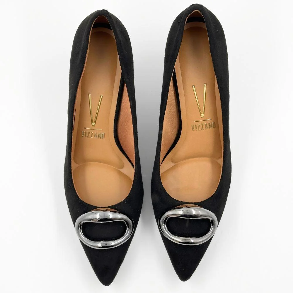 Sapato Vizzano Scarpin em Camurça Salto Médio Feminino Preto 5