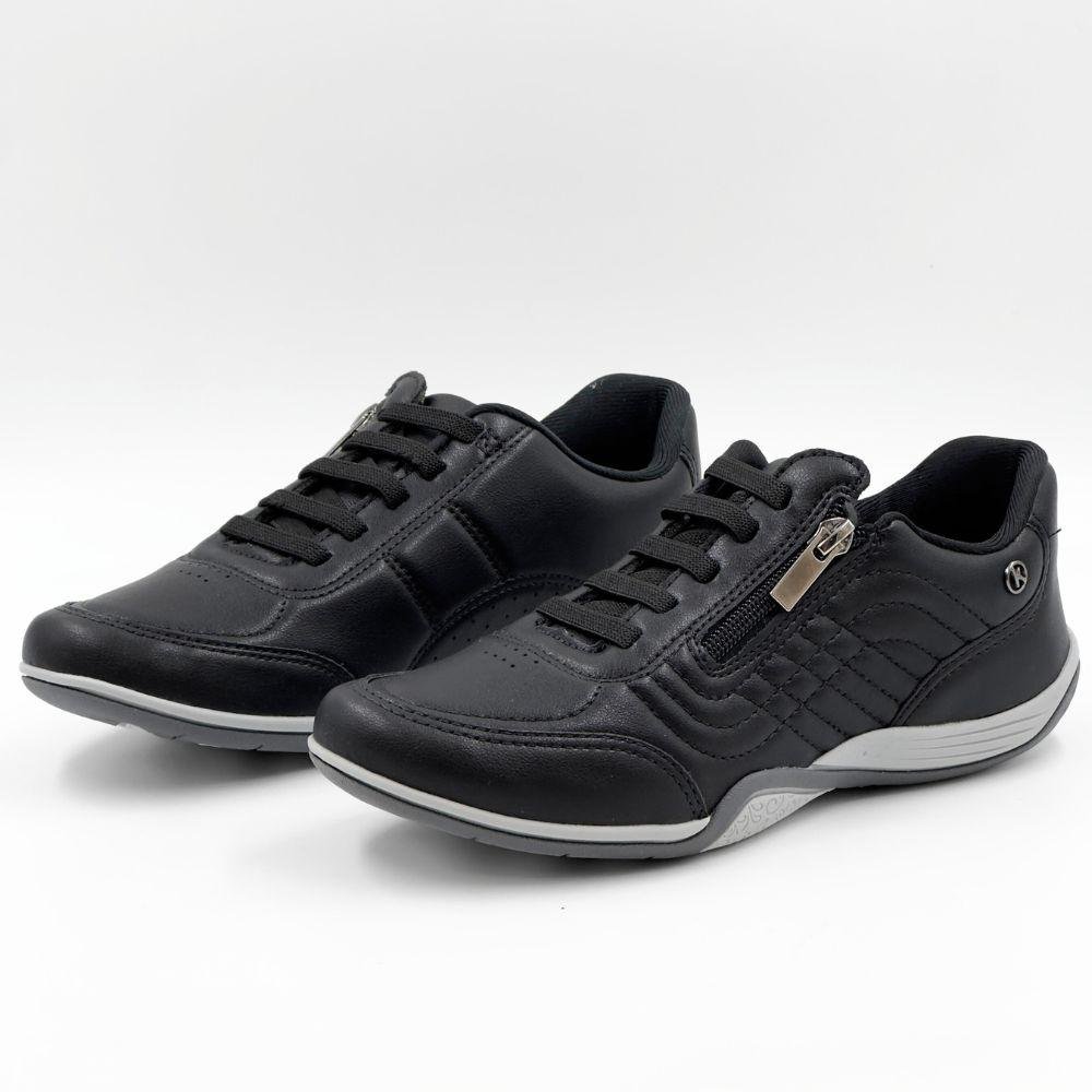 Tênis Kolosh Casual com Cadarço Elástico e Zíper Feminino Preto 2