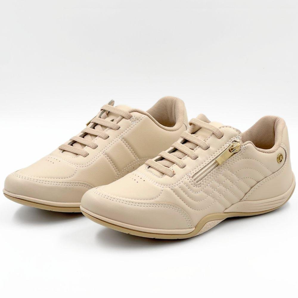 Tênis Kolosh Casual com Cadarço Elástico e Zíper Feminino Bege 2