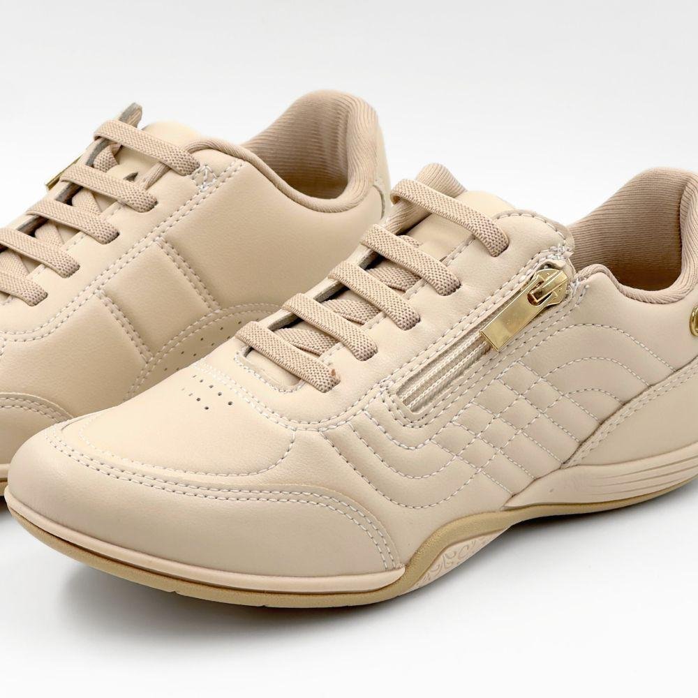 Tênis Kolosh Casual com Cadarço Elástico e Zíper Feminino Bege 3