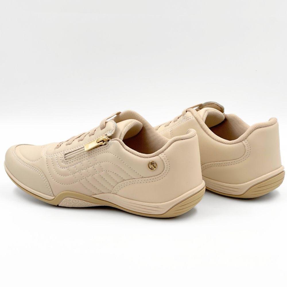 Tênis Kolosh Casual com Cadarço Elástico e Zíper Feminino Bege 4