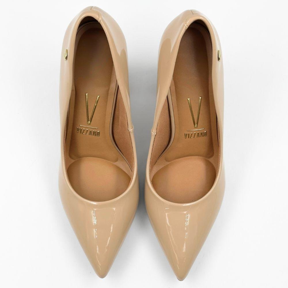 Sapato Vizzano Salto Alto Bico Fino em Verniz Feminino Bege 4