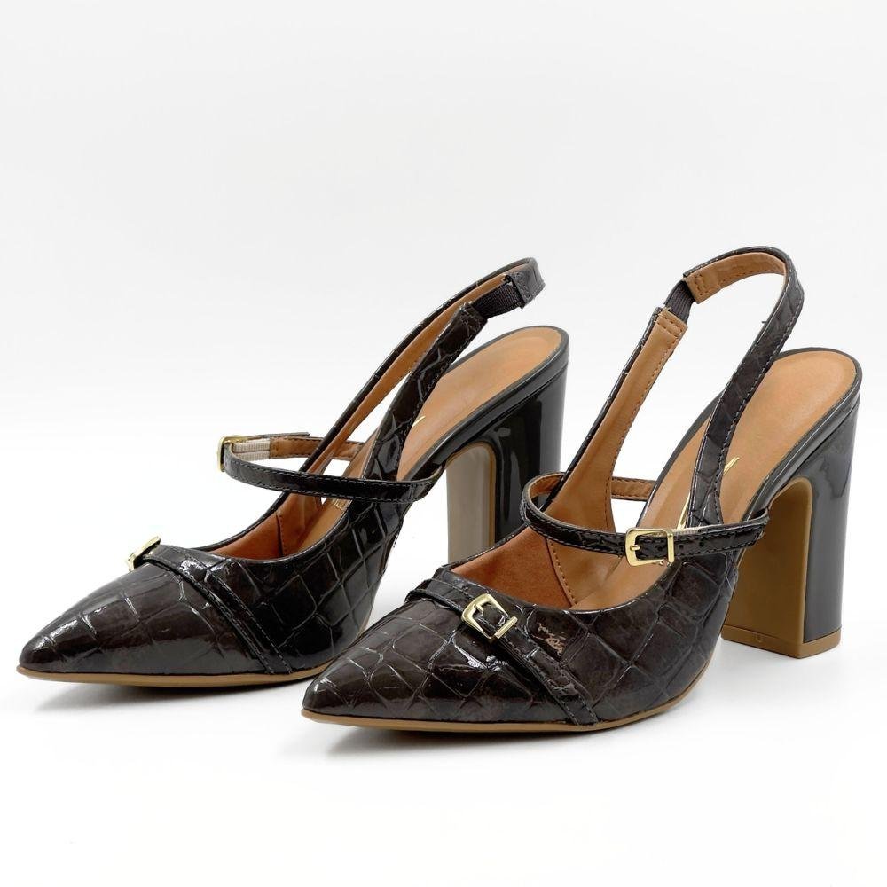 Sapato Vizzano Slingback em Verniz Salto Alto Feminino Chumbo 2