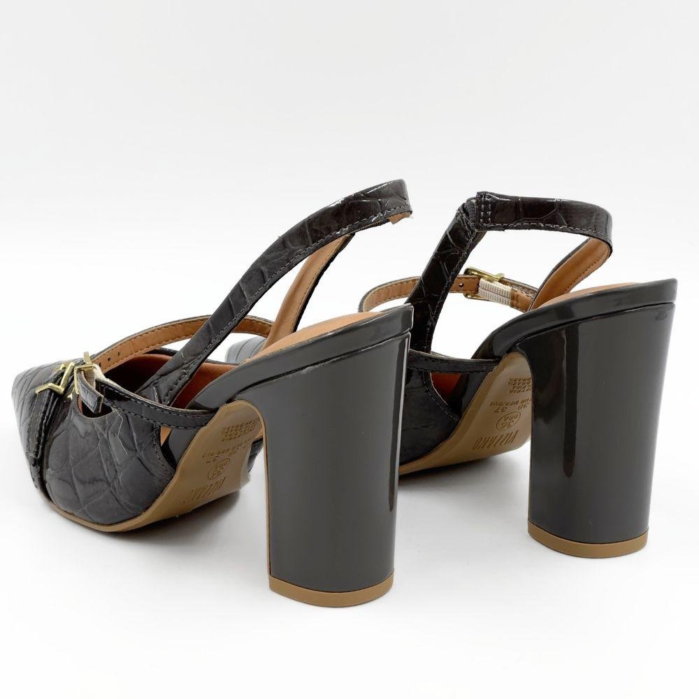 Sapato Vizzano Slingback em Verniz Salto Alto Feminino Chumbo 4
