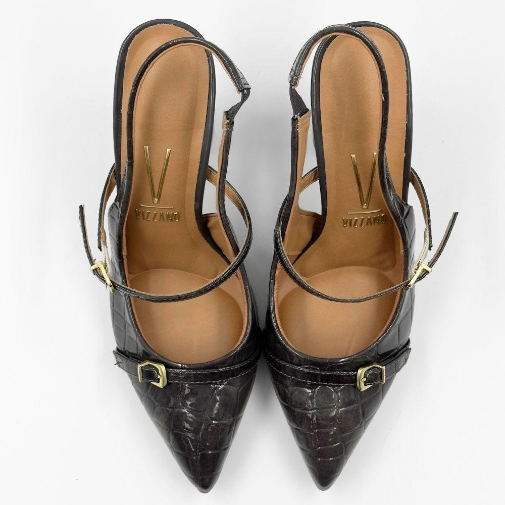 Sapato Vizzano Slingback em Verniz Salto Alto Feminino Chumbo 5