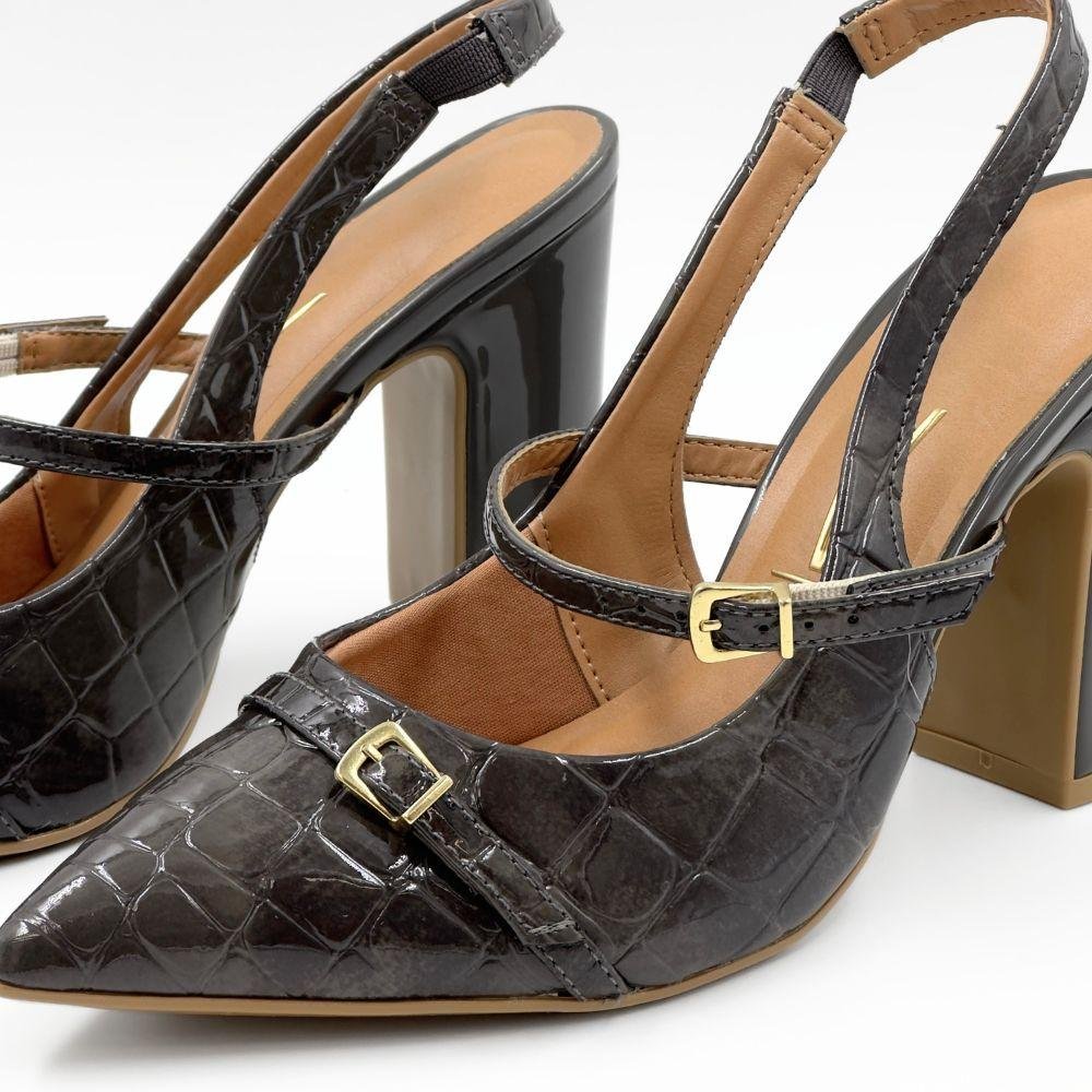 Sapato Vizzano Slingback em Verniz Salto Alto Feminino Chumbo 5