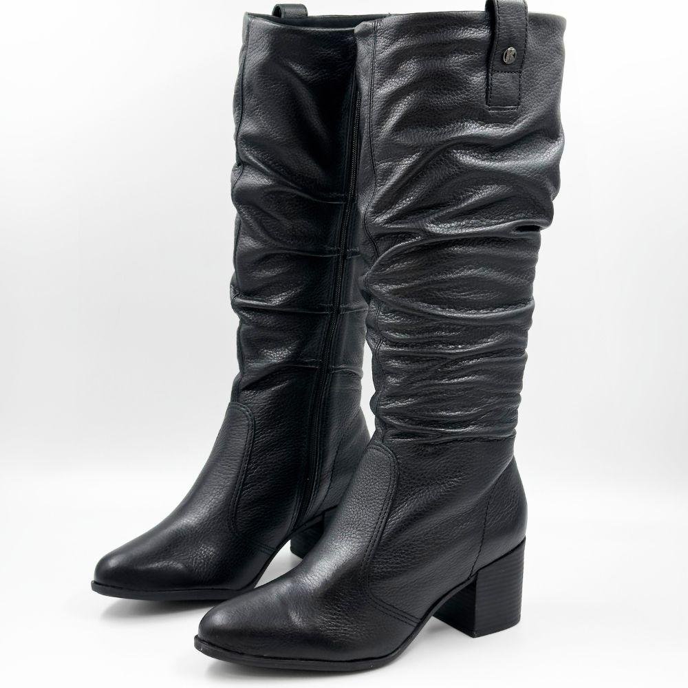 Bota Bottero Cano Alto Salto Bloco Médio Feminina Preto 2