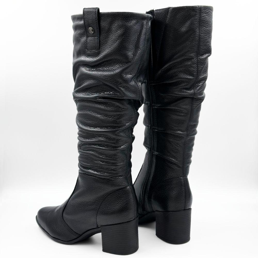 Bota Bottero Cano Alto Salto Bloco Médio Feminina Preto 3
