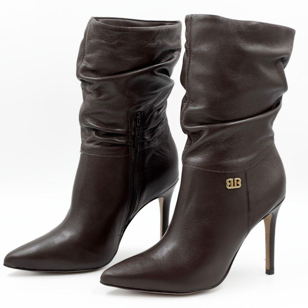 Bota Bottero Cano Médio Salto Alto Fino Feminina Marrom 2