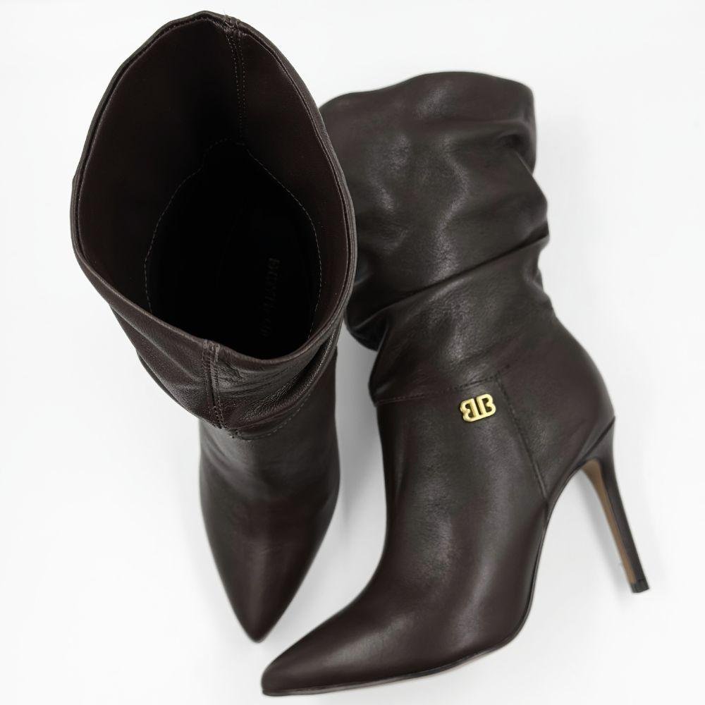 Bota Bottero Cano Médio Salto Alto Fino Feminina Marrom 4