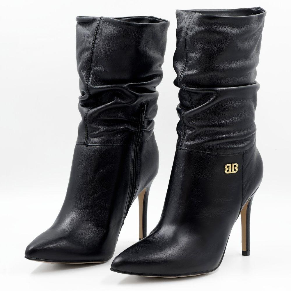 Bota Bottero Cano Médio Salto Alto Fino Feminina Preto 2