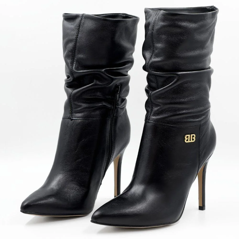 Bota Bottero Cano Médio Salto Alto Fino Feminina Preto 2