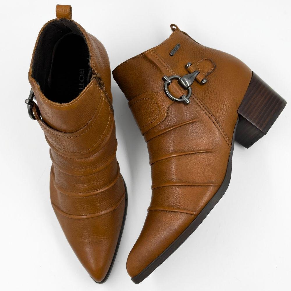 Bota Bottero Cano Curto Salto Bloco Médio Feminina Caramelo 4