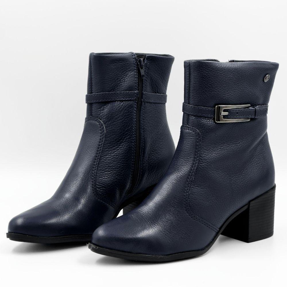 Bota Bottero Cano Curto com Fivela Salto Médio Feminina Azul Marinho 2