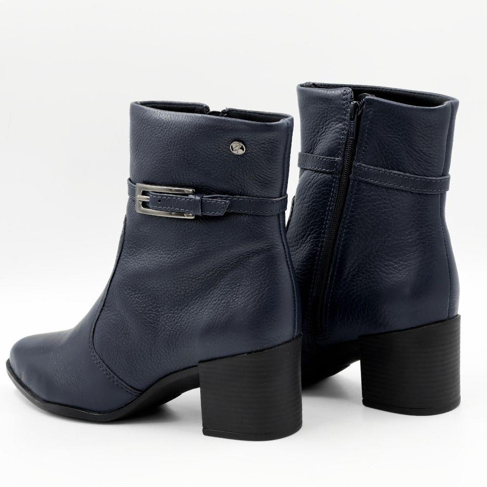 Bota Bottero Cano Curto com Fivela Salto Médio Feminina Azul Marinho 3