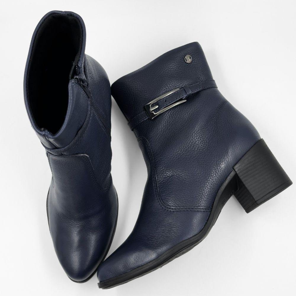 Bota Bottero Cano Curto com Fivela Salto Médio Feminina Azul Marinho 4