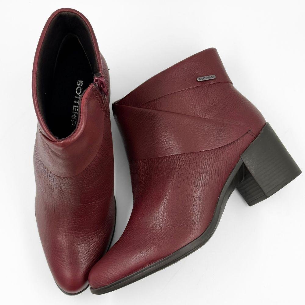 Bota Bottero Cano Curto Salto Bloco Feminina Bordô 4