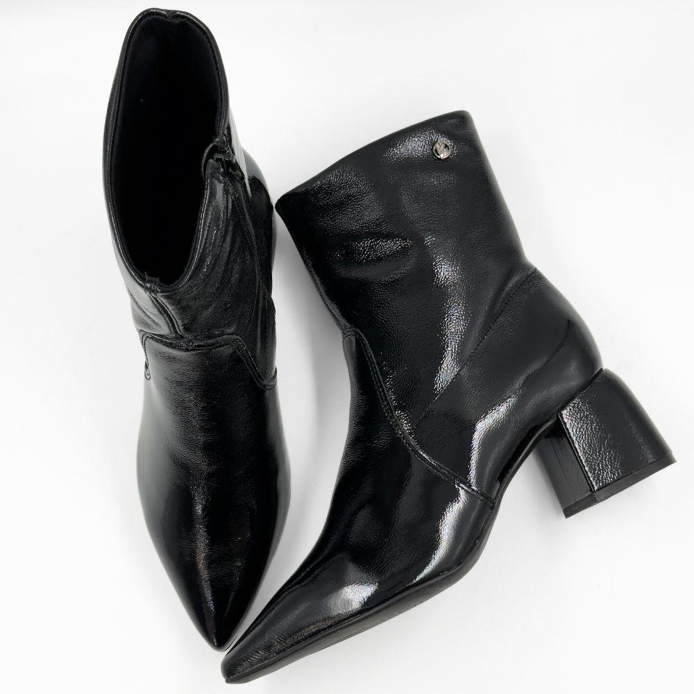 Bota Bottero em Verniz Cano Curto Salto Médio Feminina Preto 4