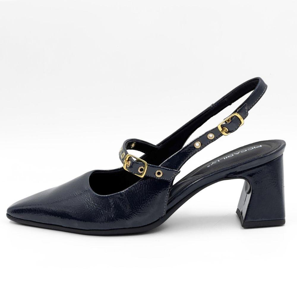 Sapato Piccadilly Slingback em Verniz Salto Bloco Feminino