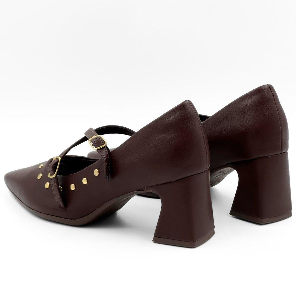 Sapato Piccadilly Boneca Bico Fino Salto Alto com Fivela Feminino Marrom 4
