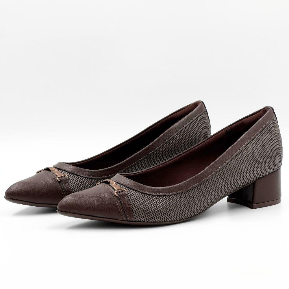 Sapato Piccadilly Bico Fino Salto Baixo Feminino Marrom 2