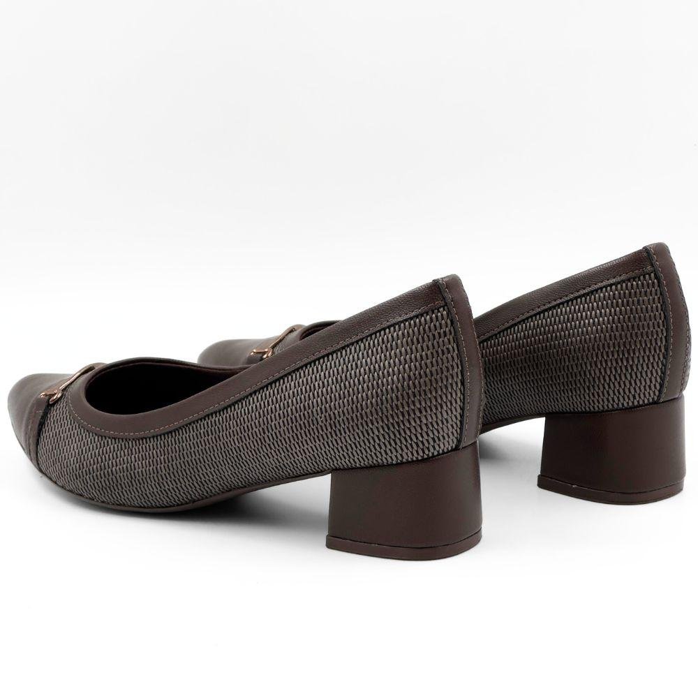 Sapato Piccadilly Bico Fino Salto Baixo Feminino Marrom 3