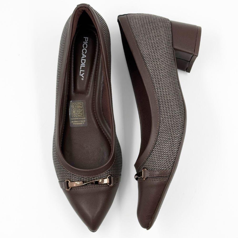 Sapato Piccadilly Bico Fino Salto Baixo Feminino Marrom 4