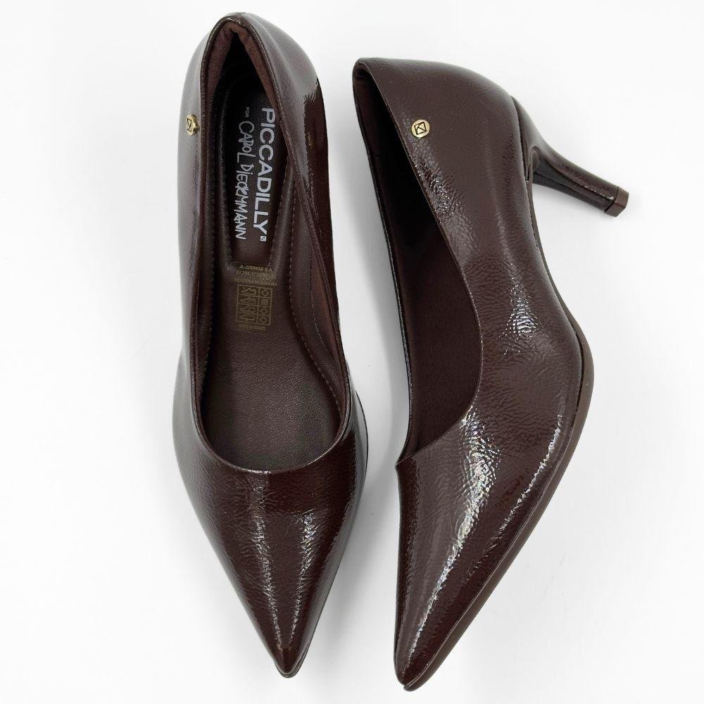 Sapato Piccadilly Scarpin em Verniz Salto Fino Feminino Marrom 4