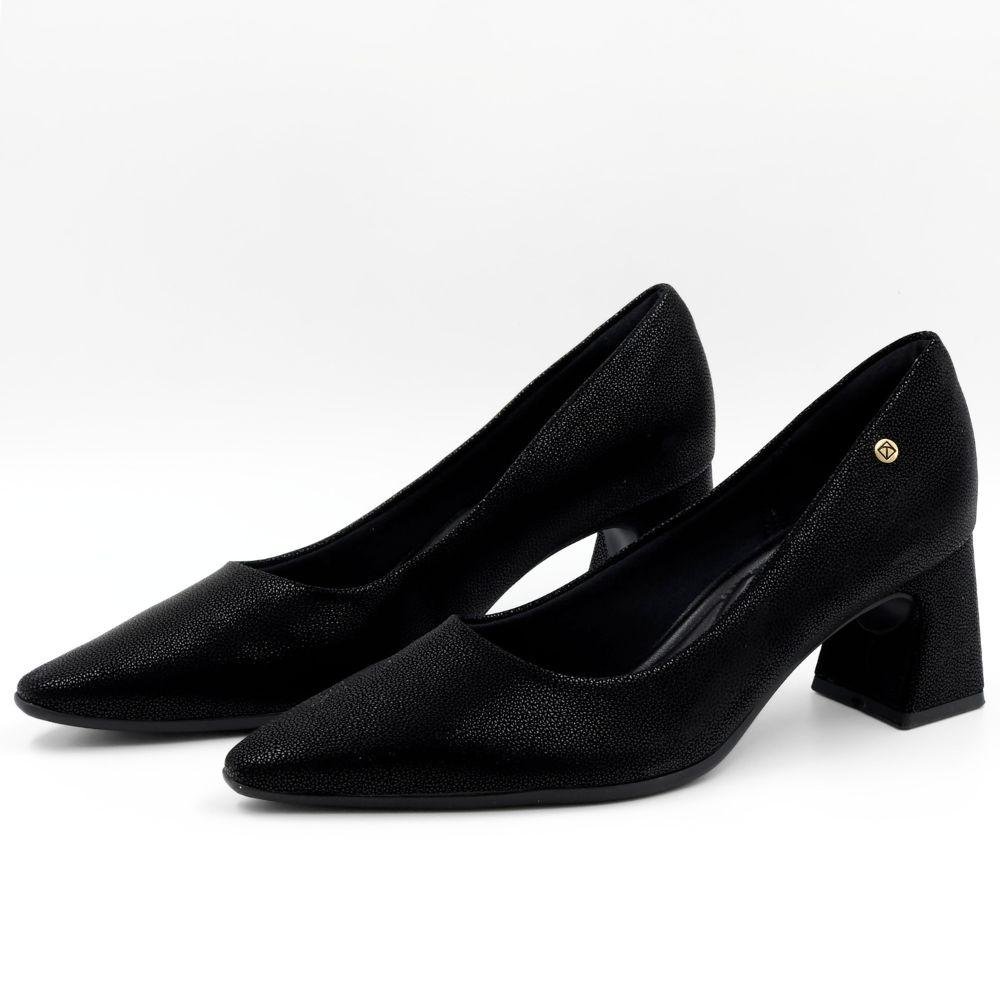 Sapato Piccadilly Scarpin Bico Fino Salto Bloco Feminino Preto 2
