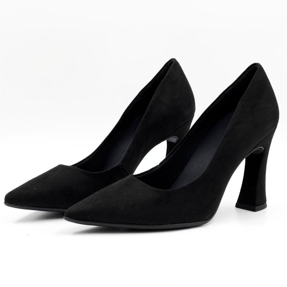 Sapato Piccadilly Scarpin em Camurça Salto Alto Feminino Preto 2
