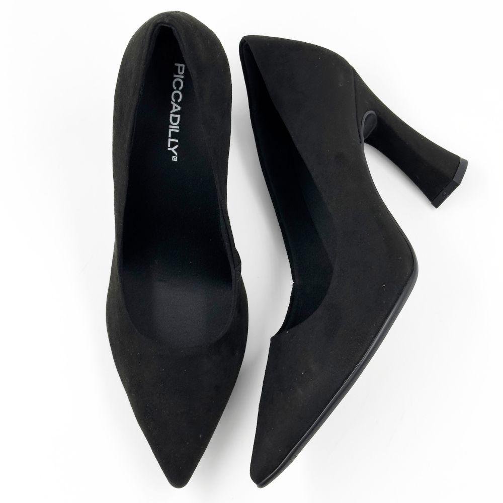 Sapato Piccadilly Scarpin em Camurça Salto Alto Feminino Preto 4