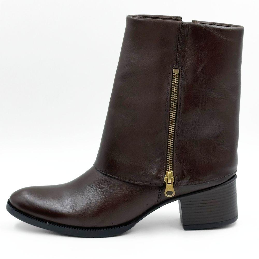 Bota Dazzani Vitelli Capa Cano Médio Salto Bloco Feminina