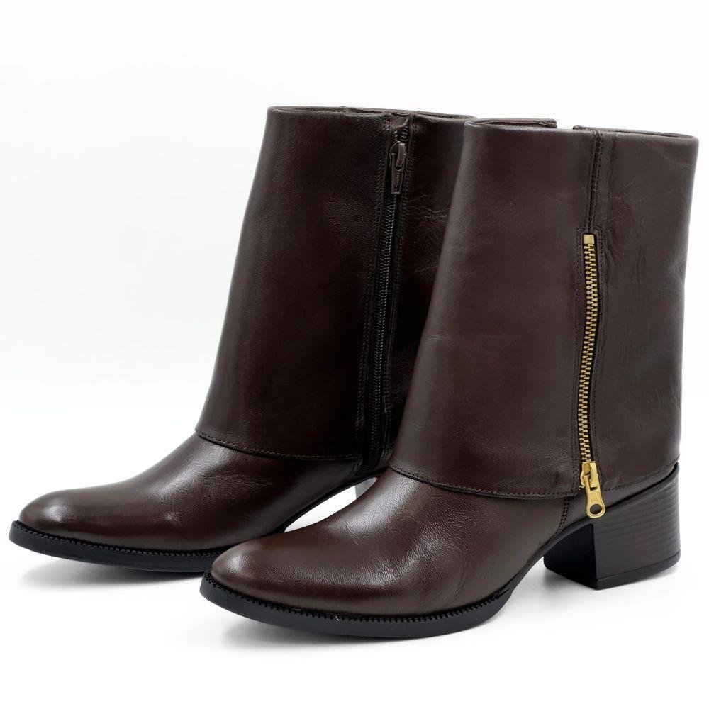 Bota Dazzani Vitelli Capa Cano Médio Salto Bloco Feminina Marrom 2