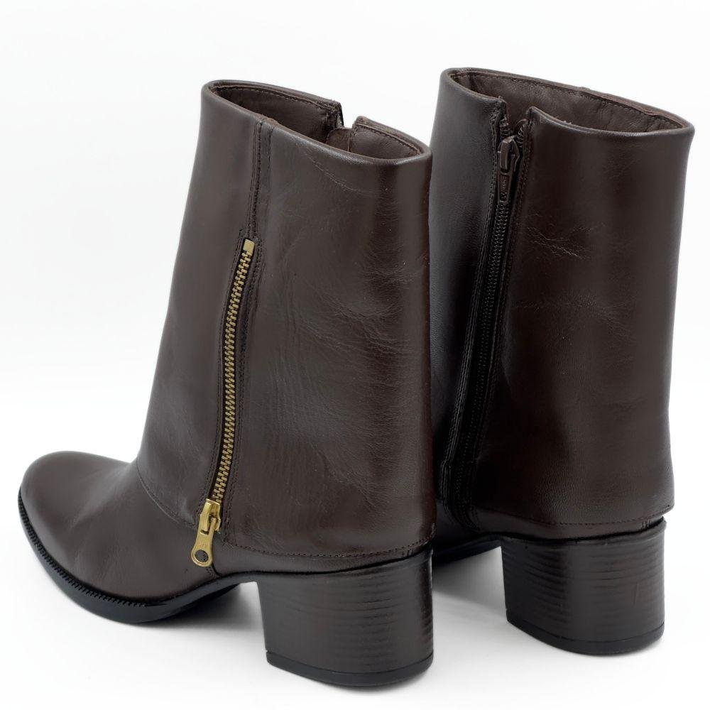 Bota Dazzani Vitelli Capa Cano Médio Salto Bloco Feminina Marrom 3