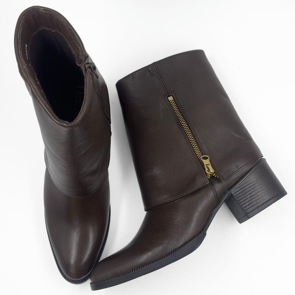 Bota Dazzani Vitelli Capa Cano Médio Salto Bloco Feminina Marrom 4